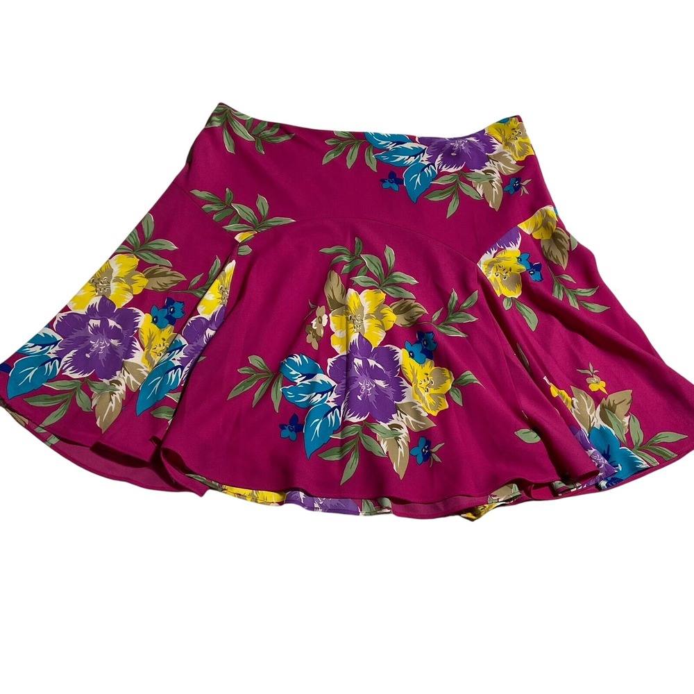 Lauren Ralph Lauren Pink Georgette Multi Floral Flared Skirt Size 16 NWT